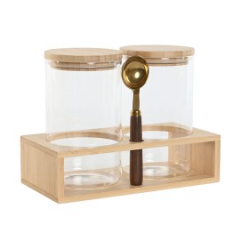 Set di 2 Barattoli Home ESPRIT Dorato Naturale Bambù Vetro Borosilicato 24 x 12 x 18,5 cm di Home ESPRIT, Conservazione di al...