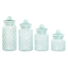 Set de 4 Boites Home ESPRIT Bleu Verre 1,4 L 11 x 11 x 25,5 cm de Home ESPRIT, Stockage des aliments - Réf : S3055301, Prix :...