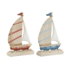 Figura Decorativa Home ESPRIT Azul Vermelho Natural Veleiro 15 x 4,5 x 23,5 cm (2 Unidades) de Home ESPRIT, Adornos - Ref: S3...