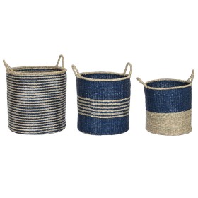 Basket set Home ESPRIT Blue Natural Jute Seagrass Mediterranean 43 x 43 x 54 cm (3 Pieces) by Home ESPRIT, Boxes - Ref: S3055...