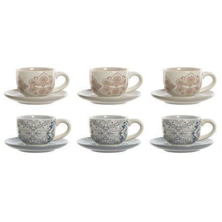 Set of Mugs with Saucers Home ESPRIT Blue Beige Metal Dolomite 180 ml 20 x 18 x 20 cm (2 Units) by Home ESPRIT, Cups - Ref: S...