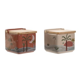 Portasale con Coperchio Home ESPRIT Beige Rosa Terracotta Lilla Bambù 750 ml 14 x 12,5 x 12 cm (2 Unità) di Home ESPRIT, Dosa...