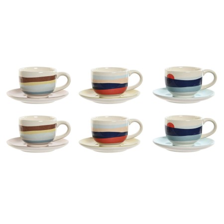 Set of 6 Cups with Plate Home ESPRIT Yellow Blue Green Lilac Metal Dolomite 180 ml | Tienda24 - Global Online Shop Tienda24.eu