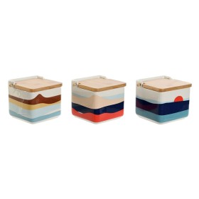 Saleiro com Tampa Home ESPRIT Azul Verde Cor de Rosa Lilás Bambu Tropical 750 ml 14 x 12,5 x 12 cm (3 Unidades) de Home ESPRI...