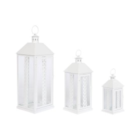 Lanterne Home ESPRIT Blanc Verre Fer Shabby Chic 20 x 20 x 55 cm (3 Pièces) de Home ESPRIT, Bougeoirs et chandeliers - Réf : ...