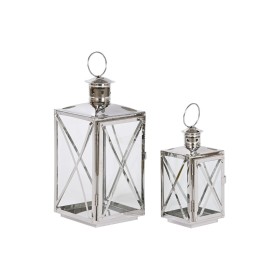 Lanterne Home ESPRIT Argenté Verre Acier Chrome 16 x 15 x 32 cm (2 Pièces) de Home ESPRIT, Bougeoirs et chandeliers - Réf : S...