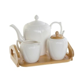 Théière DKD Home Decor Blanc Naturel Bambou Porcelaine de DKD Home Decor, Service à thé et à café - Réf : S3055871, Prix : 27...