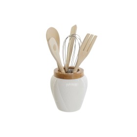 Pot pour ustensiles de cuisine DKD Home Decor Blanc Bambou Porcelaine 10,5 x 10,5 x 12 cm 6 Pièces de DKD Home Decor, Stockag...