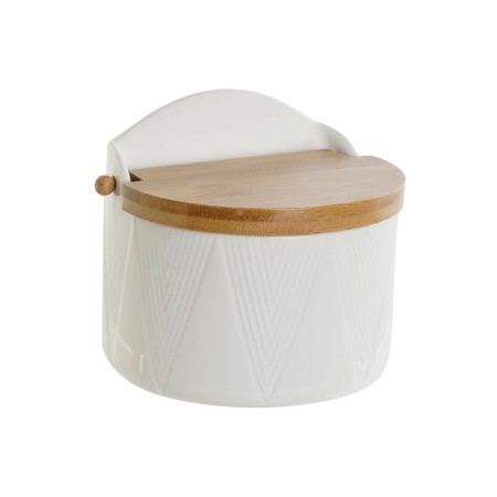 Salero con Tapa DKD Home Decor Blanco Natural Bambú Porcelana 12 x 10 x 11 cm de DKD Home Decor, Dosificadores de aliño y esp...