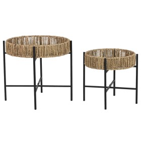 Conjunto de 2 mesas Home ESPRIT Preto Natural Metal 49 x 49 x 44 cm de Home ESPRIT, Jogos de móveis - Ref: S3055984, Preço: 7...