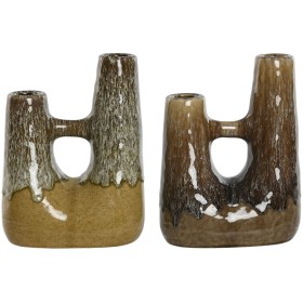 Vaso Home ESPRIT Castanho Marrom claro Cerâmica Colonial Franjas 15,5 x 15,5 x 17,1 cm (2 Unidades) | Tienda24 - Global Online Shop Tienda24.eu