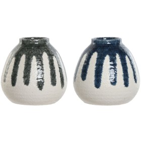 Vase Home ESPRIT Bleu Blanc Vert Gris Céramique méditerranéen 18 x 18 x 18 cm (2 Unités) de Home ESPRIT, Vases - Réf : S30562...