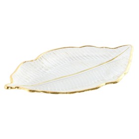 Centro de Mesa Home ESPRIT Transparente Dorado Tropical Hoja de planta 27 x 15 x 2 cm de Home ESPRIT, Adornos - Ref: S3056302...