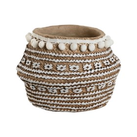 Planter Home ESPRIT White Brown Beige Light brown Cement Tropical 25 x 25 x 18 cm by Home ESPRIT, Cachepots - Ref: S3056418, ...