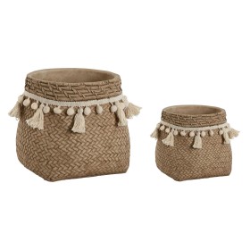 Set de pots de fleurs Home ESPRIT Marron Clair Ciment Tropical 30 x 29 x 25 cm de Home ESPRIT, Cache-pots - Réf : S3056419, P...