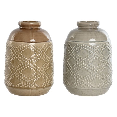 Vase Home ESPRIT Braun Grau aus Keramik Orientalisch Rhombusse 19 x 19 x 27 cm (2 Stück) von Home ESPRIT, Vasen - Ref: S30565...