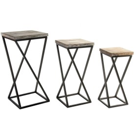 Set of 3 tables Home ESPRIT Wood Metal 33 x 33 x 68 cm by Home ESPRIT, Tables - Ref: S3056855, Price: 101,70 €, Discount: %