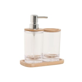 Set da Bagno Home ESPRIT Trasparente Naturale Bambù Alluminio polistirene 16 x 9 x 18 cm di Home ESPRIT, Set di accessori per...