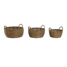 Set di vasi da fiori Home ESPRIT Marrone Metallo Fibra Tropicale 34 x 33 x 15 cm di Home ESPRIT, Cachepot - Rif: S3057048, Pr...