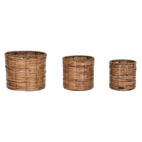 Set of Planters Home ESPRIT Brown Metal Rattan Tropical 31 x 31 x 27 cm by Home ESPRIT, Cachepots - Ref: S3057080, Price: 24,...