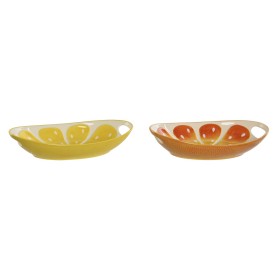 Snack tray Home ESPRIT Green Orange Stoneware Lemon 30,6 x 16,5 x 6 cm (2 Units) by Home ESPRIT, Plates and dishes - Ref: S30...