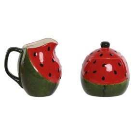 Milk jug and sugar bowl Home ESPRIT Red Green Stoneware 11,5 x 9 x 11 cm 2 Pieces by Home ESPRIT, Sugar and milk - Ref: S3057...