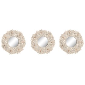 Mirror Set Home ESPRIT White Crystal Macrame Boho 20 x 1 x 20 cm (3 Pieces) by Home ESPRIT, Wall-Mounted Mirrors - Ref: S3057...