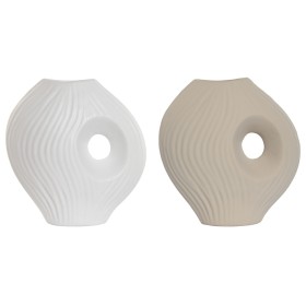 Vase Home ESPRIT White Beige Stoneware 33 x 15 x 34 cm (2 Units) by Home ESPRIT, Vases - Ref: S3057628, Price: 49,66 €, Disco...