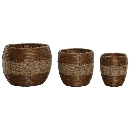 Set of Planters Home ESPRIT Natural Metal Fibre Tropical 33 x 33 x 30 cm by Home ESPRIT, Cachepots - Ref: S3058151, Price: 40...