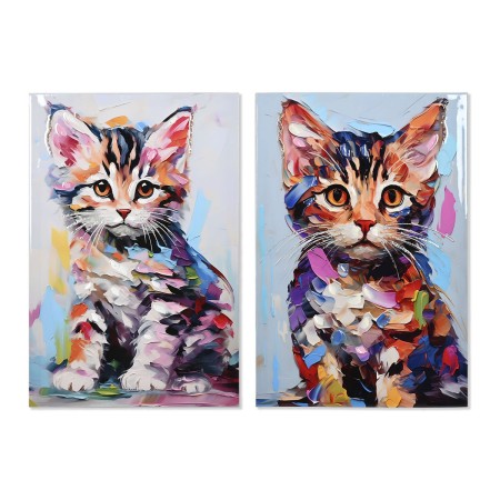 Painting Home ESPRIT Canvas MDF Wood Cat Urban Lacquered 40 x 1,8 x 60 cm (2 Units) by Home ESPRIT, Prints on Canvas - Ref: S...