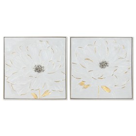 Quadro Home ESPRIT Bianco Dorato polistirene Tela Fiore Shabby Chic 62 x 4,5 x 62 cm (2 Unità) di Home ESPRIT, Stampe e quadr...