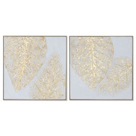 Cuadro Home ESPRIT Blanco Dorado Lienzo Madera MDF Moderno Hoja de planta 82 x 4,5 x 82 cm (2 Unidades) de Home ESPRIT, Impre...