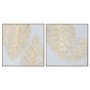 Cuadro Home ESPRIT Blanco Dorado Lienzo Madera MDF Moderno Hoja de planta 82 x 4,5 x 82 cm (2 Unidades) de Home ESPRIT, Impre...