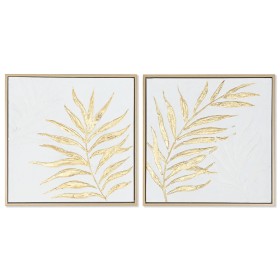 Bild Home ESPRIT Weiß Gold Leinwand Holz MDF Moderne Pflanzenblatt 42 x 4 x 42 cm (2 Stück) von Home ESPRIT, Leinwanddrucke -...