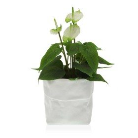 Plant pot Versa White Ceramic Plastic Squared 20 x 18 x 20 cm by Versa, Flower Pots - Ref: S3407876, Price: 15,42 €, Discount: %