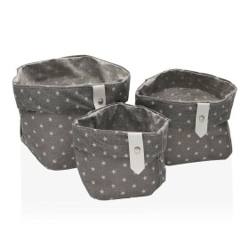 Set of Stackable Organising Boxes Versa Stars Grey Polyester Textile Fusion 3 Pieces by Versa, Cosmetic Organisers - Ref: S34...