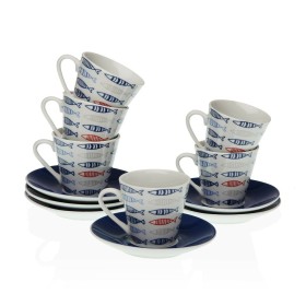 Set of Mugs with Saucers Versa Porcelain 5,8 x 6 x 5,8 cm Fish Coffee (12 Pieces) by Versa, Cups - Ref: S3410122, Price: 14,8...