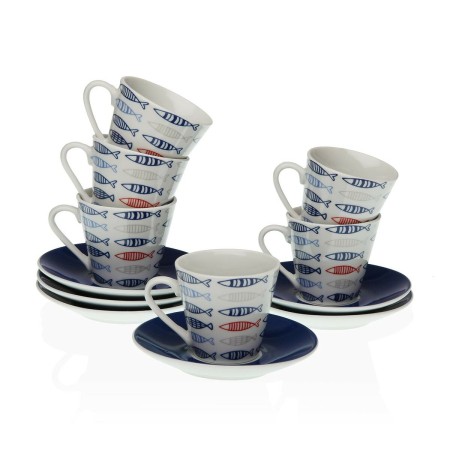 Juego de Tazas con Platos Versa Porcelana 5,8 x 6 x 5,8 cm Peces Café (12 Piezas) de Versa, Tazas - Ref: S3410122, Precio: 15...