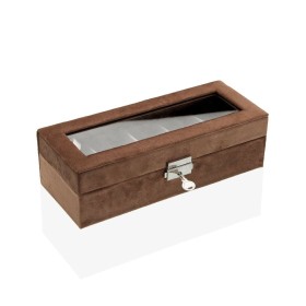 Caja para Relojes Versa Marrón Terciopelo Madera Polipiel Espejo Madera MDF 10 x 7,2 x 25,5 cm de Versa, Cajas para relojes -...