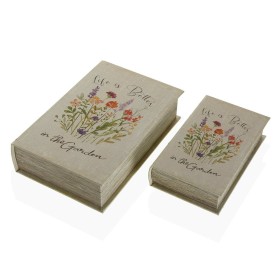 Set of decorative boxes Versa Book Flowers Canvas MDF Wood 7 x 27 x 18 cm by Versa, Boxes - Ref: S3411566, Price: 16,99 €, Di...