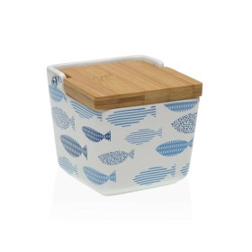 Saleiro com Tampa DKD Home Decor Azul Branco Verde Lilás Bambu Scandi 750 ml 14 x 12,5 x 12 cm (3 Unidades) | Tienda24 - Global Online Shop Tienda24.eu