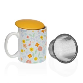 Cup with Tea Filter Versa Flandes Flowers Stoneware by Versa, Cups - Ref: S3412076, Price: 7,34 €, Discount: %