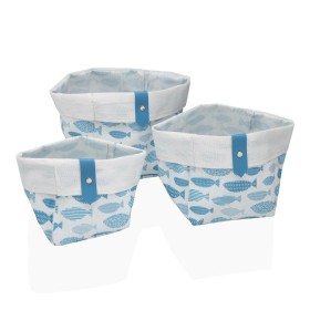 Set de basket Versa Aqua Textile 14 x 14 x 14 cm de Versa, Rangements pour produits cosmétiques - Réf : S3412188, Prix : 6,45...