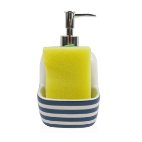 Soap Dispenser Versa Blue Ceramic Stripes 9,4 x 17,8 x 10,5 cm by Versa, Stands and dispensers - Ref: S3412530, Price: 6,45 €...