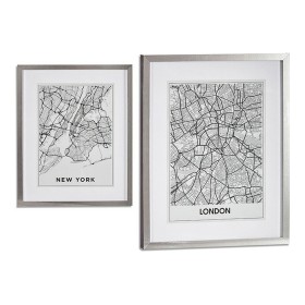 Painting London New York Silver Wood Glass (43 x 3 x 53 cm) by Gift Decor, Wall Pediments - Ref: S3608320, Price: 11,31 €, Di...