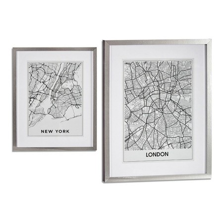 Cuadro Londres New York Plata Madera Vidrio (43 x 3 x 53 cm) de Gift Decor, Frontones decorativos - Ref: S3608320, Precio: 11...