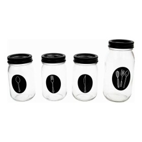 Range-couverts Noir Métal Transparent verre 9 x 9 x 17 cm (4 pcs) de Vivalto, Étagères et supports - Réf : S3608362, Prix : 1...