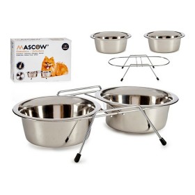 Pet feeding dish Double 16,3 x 8 x 34,5 cm Silver Stainless steel 800 ml (2 x 800 ml) by Mascow, Bowls - Ref: S3608582, Price...