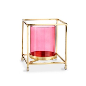 Kerzenschale karriert Rosa Gold 11,5 x 12,6 x 11,5 cm Metall Glas von Gift Decor, Kerzenständer und Kerzenhalter - Ref: S3609...