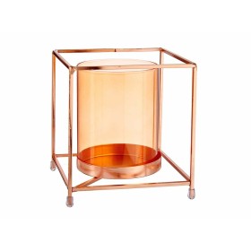 Candleholder Squared Copper Amber 14 x 15,5 x 14 cm Golden Metal Glass Gift Decor - 1